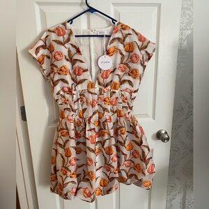 Bubble Hem Floral Mini Dress With Tag.